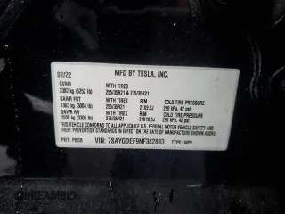 2022 Tesla Model Y Performance z VIN 7SAYGDEF9NF382883, wystawiony jako Copart lot #52028085 z przebiegiem 49 108 mil mil oraz Szkoda całkowita • Salvage title. Historia ofert i sprzedaży dostępna na DreamBid. Obrazek 13.