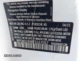 2015 Porsche 911 Turbo S with VIN WP0AD2A98FS167057, listed as a IAAI auction lot 41296392 with 1 mi miles. Bid and sale history available at carsss.com. Image 9.