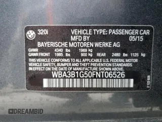2015 BMW 3 Series 320i with VIN WBA3B1G50FNT06526, listed as a Copart auction lot 50735865 with 128,001 mi miles and Salvage Title. Bid and sale history available at carsss.com. Image 12.