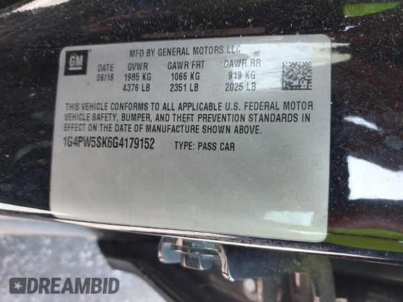 2016 Buick Verano Sport Touring with VIN 1G4PW5SK6G4179152, listed as a IAAI auction lot 42150191 with 140,274 mi miles and . Bid and sale history available at DreamBid. Image 9.