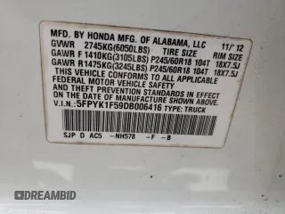 2013 Honda Ridgeline RTL with VIN 5FPYK1F59DB006416, listed as a Copart auction lot 74835924 with 129,374 mi miles and Salvage Title. Bid and sale history available at carsss.com. Image 13.