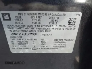 2015 Chevrolet Equinox LT with VIN 2GNFLFEK5F6221308, listed as a IAAI auction lot 41894617 with 112,088 mi miles. Bid and sale history available at carsss.com. Image 9.