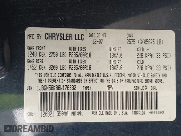 2008 Jeep Liberty Limited with VIN 1J8GN58K88W176332, listed as a IAAI auction lot 42018657 with 195,429 mi miles and . Bid and sale history available at carsss.com. Image 9.