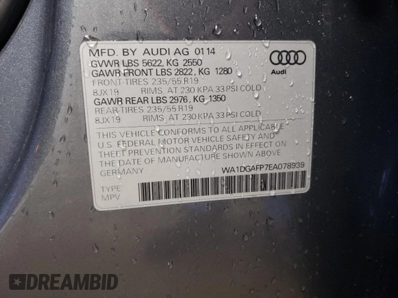 2014 Audi Q5 Premium Plus with VIN WA1DGAFP7EA078939, listed as a Copart auction lot 48198775 with 101,450 mi miles and Salvage Title. Bid and sale history available at carsss.com. Image 12.