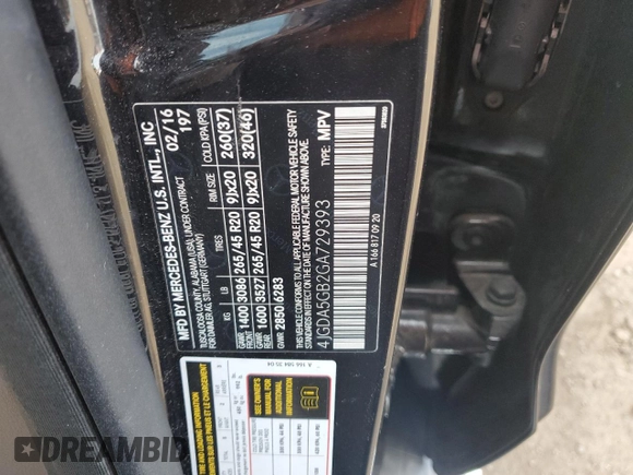 2016 Mercedes-Benz GLE 400 with VIN 4JGDA5GB2GA729393, listed as a Copart auction lot 44413265 with 119,061 mi miles and Salvage title. Bid and sale history available at DreamBid. Image 15.
