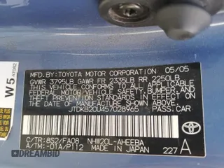 2005 Toyota Prius z VIN JTDKB20U457028965, wystawiony jako Copart lot #57987625 z przebiegiem Nie podano mil oraz Szkoda całkowita • Salvage title. Historia ofert i sprzedaży dostępna na DreamBid. Obrazek 12.