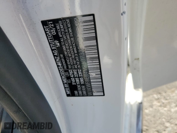 2021 Mercedes-Benz C 300 with VIN W1KWF8EB4MR637322, listed as a Copart auction lot 59097045 with 55,393 mi miles and Salvage title. Bid and sale history available at DreamBid. Image 13.