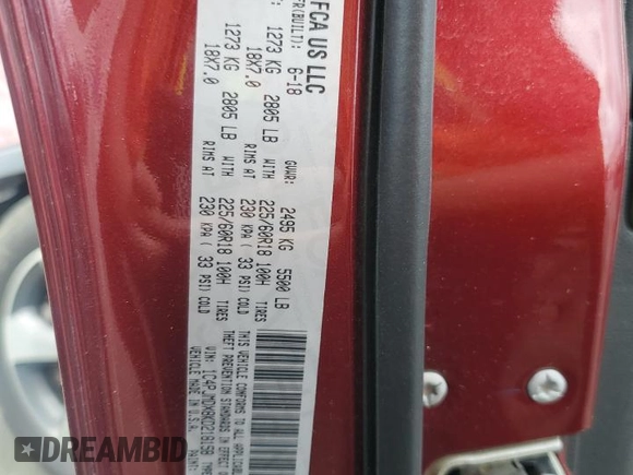 2019 Jeep Cherokee Limited with VIN 1C4PJMDX8KD218158, listed as a Copart auction lot 52881615 with 105,303 mi miles and Salvage Title. Bid and sale history available at DreamBid. Image 15.