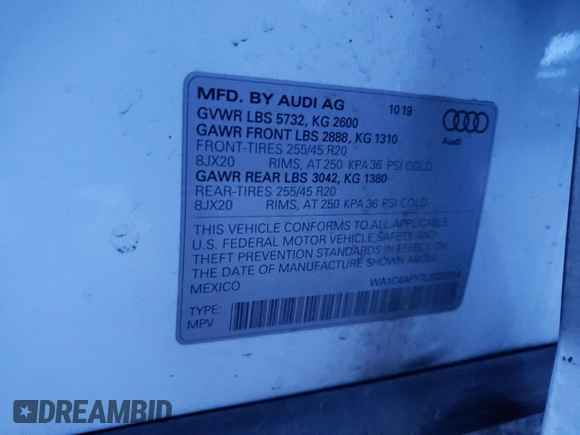 2020 Audi SQ5 Prestige with VIN WA1C4AFY7L2030314, listed as a Copart auction lot 80626253 with Not Provided miles and . Bid and sale history available at DreamBid. Image 14.