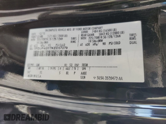 2019 Ford Super Duty F-450 DRW XL with VIN 1FDUF4GY7KED57079, listed as a Copart auction lot 80955984 with 237,937 mi miles and Clean Title. Bid and sale history available at carsss.com. Image 12.