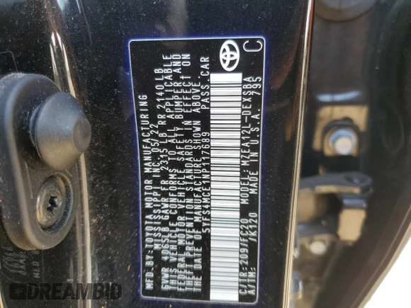 2022 Toyota Corolla SE with VIN 5YFS4MCE1NP117689, listed as a Copart auction lot 51479005 with 32,420 mi miles and Salvage Title. Bid and sale history available at DreamBid. Image 12.