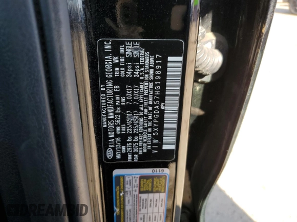 2017 Kia Sorento LX with VIN 5XYPGDA57HG198917, listed as a Copart auction lot 48496325 with 115,667 mi miles and Salvage Title. Bid and sale history available at DreamBid. Image 15.