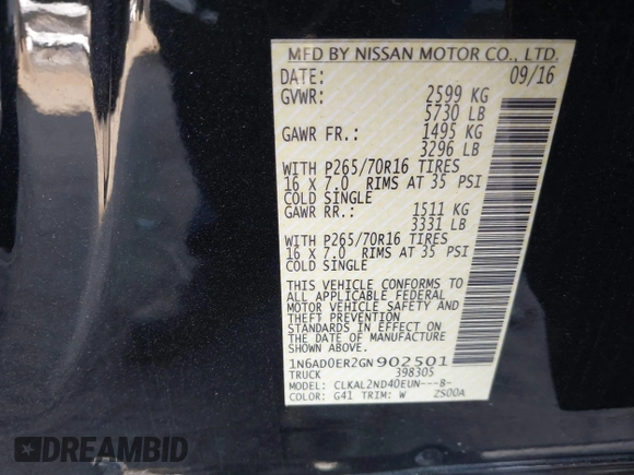 2016 Nissan Frontier SV z VIN 1N6AD0ER2GN902501, wystawiony jako IAAI lot #42227821 z przebiegiem 78 387 mil mil oraz . Historia ofert i sprzedaży dostępna na DreamBid. Obrazek 9.