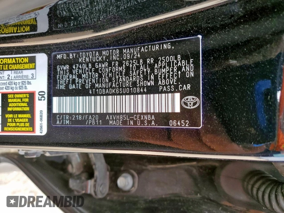2025 Toyota Camry LE с VIN 4T1DBADK6SU010844, выставлен на аукционе Copart как лот 57491995 с пробегом 9 964 миль миль и Списание • Salvage title. История ставок и продаж доступна на DreamBid. Изображение 12.