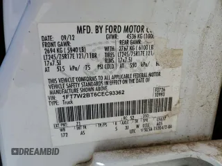 2012 Ford F-250 XL with VIN 1FT7W2BT6CEC93362, listed as a Copart auction lot 58203935 with 266,160 mi miles and Salvage title. Bid and sale history available at DreamBid. Image 12.