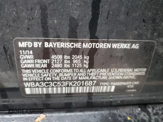 2015 BMW 3 Series 320i xDrive with VIN WBA3C3C53FK201687, listed as a Copart auction lot 57637085 with 138,014 mi miles and Clean title. Bid and sale history available at DreamBid. Image 12.