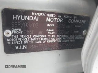 2002 Hyundai XG350 L with VIN KMHFU45EX2A228865, listed as a IAAI auction lot 41421493 with 97,138 mi miles. Bid and sale history available at carsss.com. Image 9.