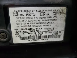 2001 Nissan Sentra GXE z VIN 3N1CB51D01L466508, wystawiony jako Copart lot #42597405 z przebiegiem 185 670 mil mil oraz Szkoda całkowita • Salvage title. Historia ofert i sprzedaży dostępna na DreamBid. Obrazek 13.