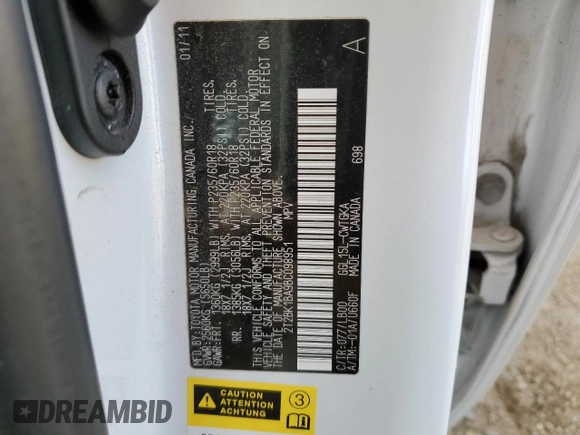 2011 Lexus RX 350 with VIN 2T2BK1BA9BC098951, listed as a Copart auction lot 49202195 with 181,919 mi miles and Salvage title. Bid and sale history available at DreamBid. Image 13.