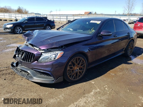 2018 Mercedes-Benz C 63 AMG with VIN 55SWF8GB0JU256980, listed as a Copart auction lot 43753793 with 61,270 mi miles and Salvage title. Bid and sale history available at DreamBid. Image 1.