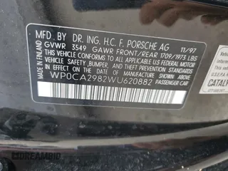 1998 Porsche Boxster с VIN WP0CA2982WU620882, выставлен на аукционе Copart как лот 50950515 с пробегом Не указан миль и Списание • Salvage title. История ставок и продаж доступна на DreamBid. Изображение 12.