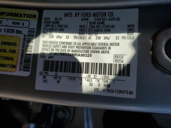 2021 Ford Bronco Sport Outer Banks z VIN 3FMCR9C69MRA98325, wystawiony jako Copart lot #47643515 z przebiegiem 63 738 mil mil oraz Szkoda całkowita • Salvage title. Historia ofert i sprzedaży dostępna na DreamBid. Obrazek 13.