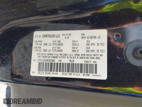 2008 Dodge 1500 SLT with VIN 1D7HU182X8S523986, listed as a IAAI auction lot 41902719 with 228,676 mi miles and . Bid and sale history available at DreamBid. Image 9.