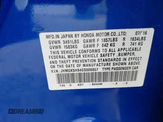 2016 Honda Fit EX-L with VIN JHMGK5H84GS008857, listed as a IAAI auction lot 42589888 with 100,701 mi miles and . Bid and sale history available at DreamBid. Image 9.
