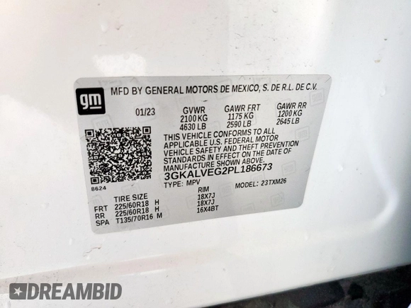 2023 GMC Terrain SLT with VIN 3GKALVEG2PL186673, listed as a Copart auction lot 60632155 with 46,751 mi miles and Clean title. Bid and sale history available at DreamBid. Image 12.