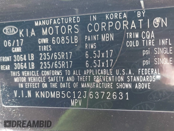 2018 Kia Sedona LX with VIN KNDMB5C12J6372631, listed as a IAAI auction lot 41994306 with 75,918 mi miles. Bid and sale history available at carsss.com. Image 9.