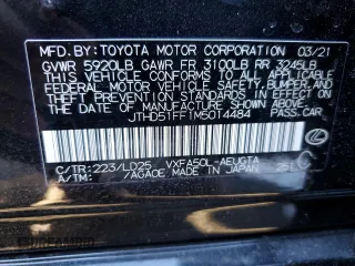 2021 Lexus LS with VIN JTHD51FF1M5014484, listed as a Copart auction lot 43001885 with 37,007 mi miles and Salvage Title. Bid and sale history available at carsss.com. Image 12.