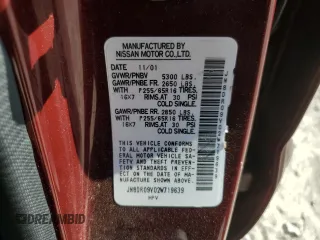 2002 Nissan Pathfinder SE z VIN JN8DR09Y02W719639, wystawiony jako Copart lot #53619955 z przebiegiem 117 174 mil mil oraz Szkoda całkowita • Salvage title. Historia ofert i sprzedaży dostępna na DreamBid. Obrazek 13.