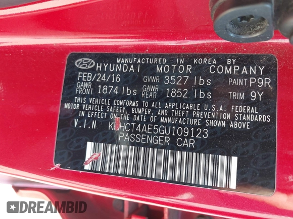 2016 Hyundai Accent SE z VIN KMHCT4AE5GU109123, wystawiony jako IAAI lot #41939620 z przebiegiem 71 461 mil mil oraz . Historia ofert i sprzedaży dostępna na DreamBid. Obrazek 9.