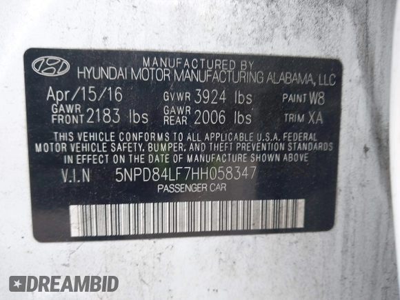 2017 Hyundai Elantra Limited with VIN 5NPD84LF7HH058347, listed as a IAAI auction lot 41724890 with 158,055 mi miles and . Bid and sale history available at DreamBid. Image 9.
