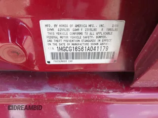 2001 Honda Accord EX с VIN 1HGCG16561A041179, выставлен на аукционе IAAI как лот 42256117 с пробегом 230 911 миль миль и . История ставок и продаж доступна на DreamBid. Изображение 9.