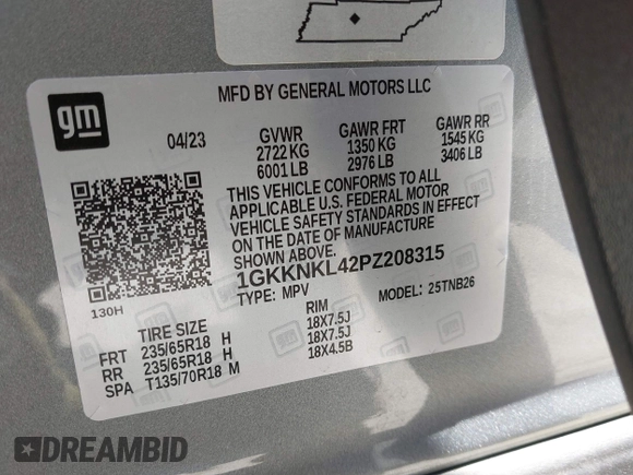 2023 GMC Acadia SLE with VIN 1GKKNKL42PZ208315, listed as a IAAI auction lot 42393471 with 47,327 mi miles and . Bid and sale history available at DreamBid. Image 9.