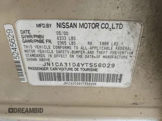 2000 Nissan Maxima GXE with VIN JN1CA31D4YT556029, listed as a IAAI auction lot 42160508 with 227,696 mi miles and . Bid and sale history available at DreamBid. Image 9.