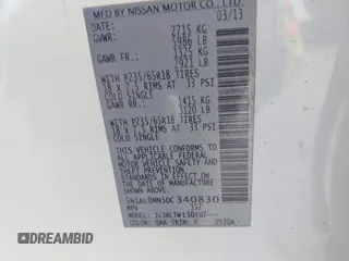 2013 Infiniti JX35 with VIN 5N1AL0MN5DC340830, listed as a IAAI auction lot 41643712 with 137,392 mi miles and . Bid and sale history available at DreamBid. Image 9.