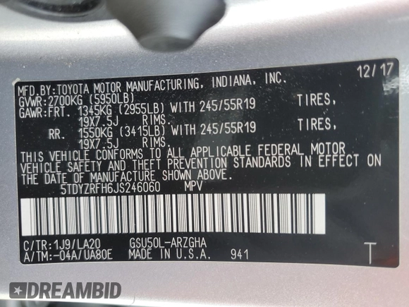 2018 Toyota Highlander Limited with VIN 5TDYZRFH6JS246060, listed as a Copart auction lot 56359525 with 196,151 mi miles and Salvage title. Bid and sale history available at DreamBid. Image 14.