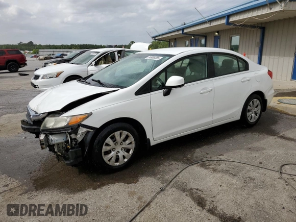 2012 Honda Civic LX с VIN 19XFB2F57CE098877, выставлен на аукционе Copart как лот 56989265 с пробегом 136 036 миль миль и Списание • Salvage title. История ставок и продаж доступна на DreamBid. Изображение 1.