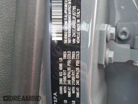 2018 Jeep Renegade Sport с VIN ZACCJBAB2JPJ57785, выставлен на аукционе Copart как лот 52886445 с пробегом 50 037 миль миль и Списание • Salvage title. История ставок и продаж доступна на DreamBid. Изображение 13.