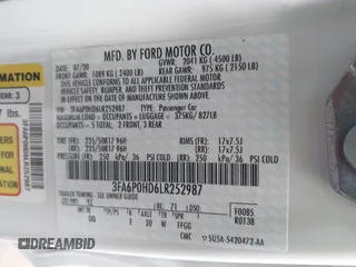 2020 Ford Fusion SE with VIN 3FA6P0HD6LR252987, listed as a IAAI auction lot 42064351 with 63,832 mi miles and . Bid and sale history available at carsss.com. Image 9.