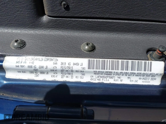 2002 Jeep Wrangler Sport z VIN 1J4FA49SX2P760671, wystawiony jako IAAI lot #41861841 z przebiegiem 125 728 mil mil oraz . Historia ofert i sprzedaży dostępna na DreamBid. Obrazek 9.