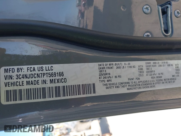 2023 Jeep Compass Limited with VIN 3C4NJDCN7PT569166, listed as a IAAI auction lot 42018154 with 40,751 mi miles and . Bid and sale history available at carsss.com. Image 9.