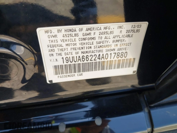 2004 Acura TL z VIN 19UUA66224A017880, wystawiony jako IAAI lot #42408799 z przebiegiem 241 047 mil mil oraz . Historia ofert i sprzedaży dostępna na DreamBid. Obrazek 9.