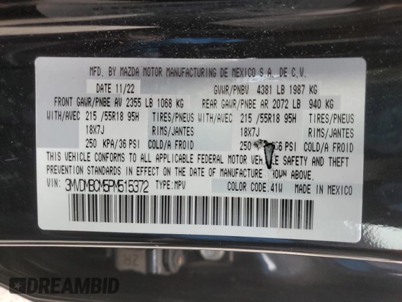 2023 Mazda CX-30 S Preferred with VIN 3MVDMBCM5PM515372, listed as a Copart auction lot 43587195 with 29,437 mi miles and Salvage Title. Bid and sale history available at DreamBid. Image 14.