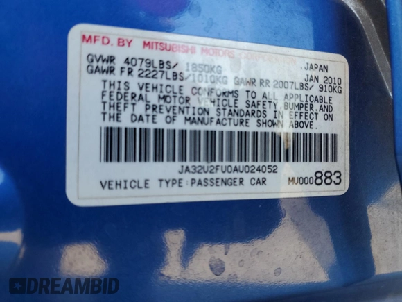 2010 Mitsubishi Lancer ES with VIN JA32U2FU0AU024052, listed as a Copart auction lot 71969604 with 182,919 mi miles and Salvage Title. Bid and sale history available at carsss.com. Image 15.