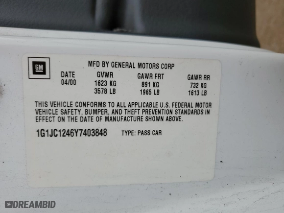 2000 Chevrolet Cavalier with VIN 1G1JC1246Y7403848, listed as a Copart auction lot 80392324 with 40,358 mi miles and Clean Title. Bid and sale history available at carsss.com. Image 12.