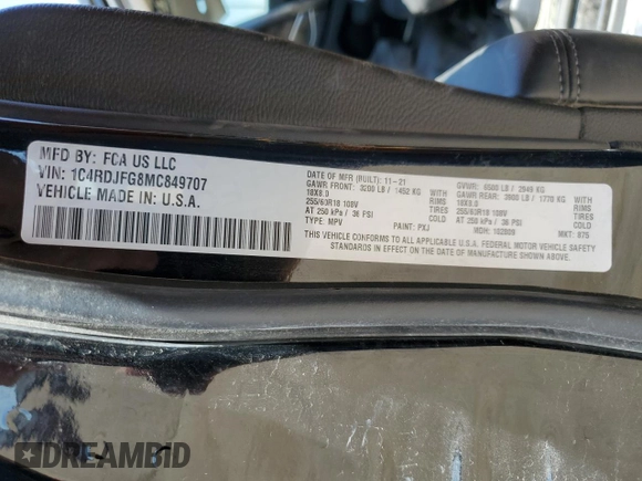 2021 Dodge Durango Special Service with VIN 1C4RDJFG8MC849707, listed as a Copart auction lot 56694945 with 31,663 mi miles and Salvage title. Bid and sale history available at DreamBid. Image 14.
