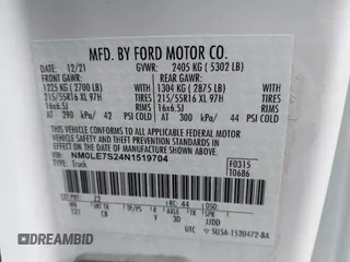 2022 Ford Transit Connect XL with VIN NM0LE7S24N1519704, listed as a IAAI auction lot 42384695 with 113,811 mi miles and . Bid and sale history available at DreamBid. Image 9.